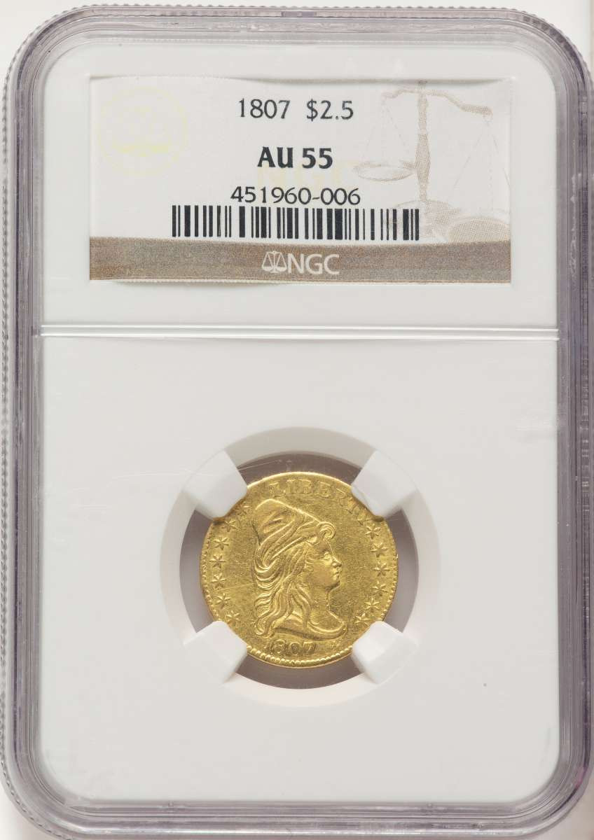 1807 $2.5 Early Gold Quarter Eagle Coin	 NGC AU55   BD-1 - R.3 coin front image