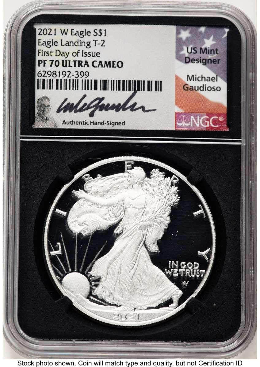 Bullionshark 2021-W S$1 Proof American Silver Eagle Coin NGC PF70 UCAM - Type Two - First Day of Issue - HAT522912021 