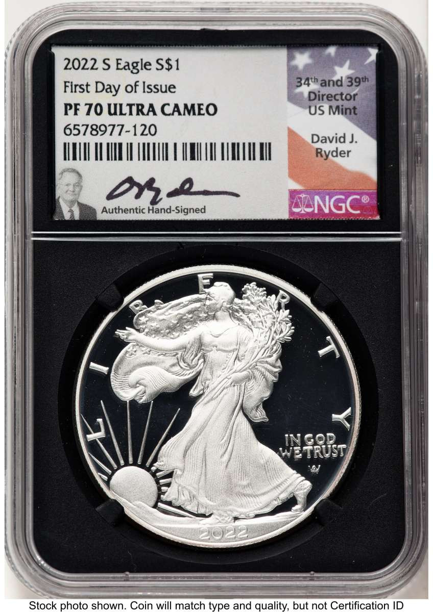 2022-S S$1 Proof American Silver Eagle Coin NGC PF70 UCAM - First Day of Issue coin front image