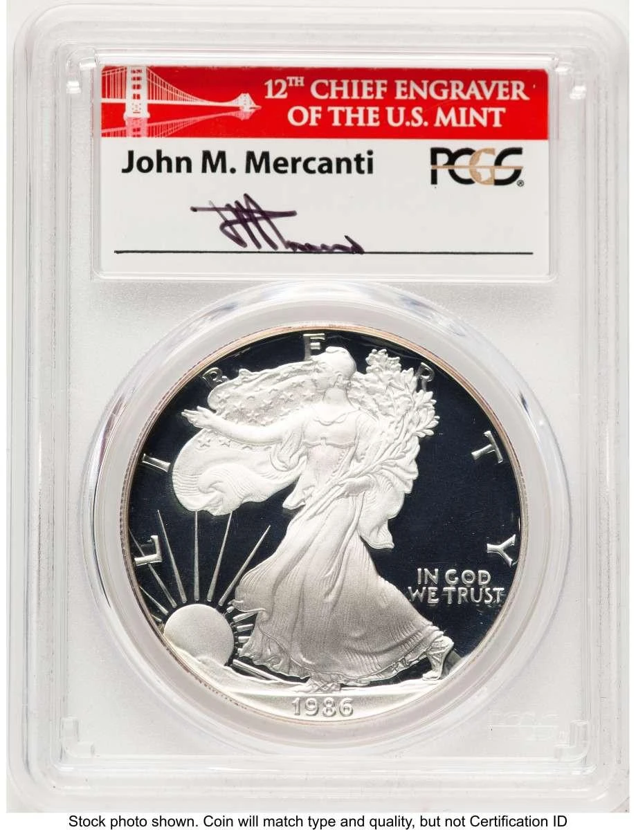 1986-S S$1 Proof American Silver Eagle Coin PCGS PR70 DCAM