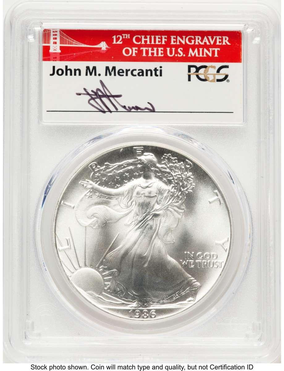 Bullionshark 1986(-S) S$1 American Silver Eagle Coin PCGS MS70 - Struck at San Francisco Mercanti SF Signature - HAT788418019 