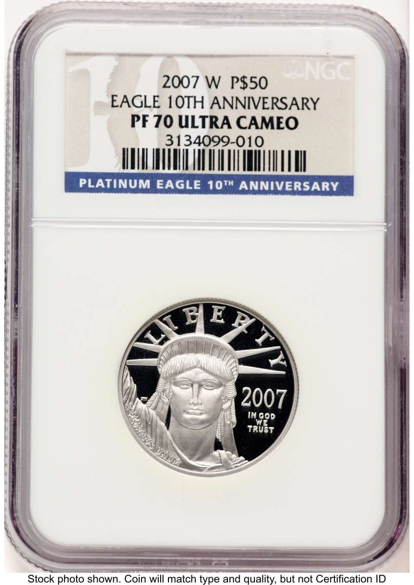 2007-W $50 Proof 1/2 oz Platinum Eagle Coin NGC PF70 UCAM - Statue of Liberty coin front image