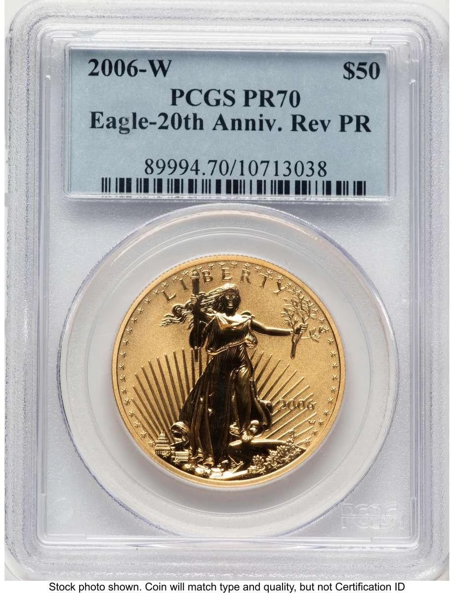Bullionshark 2006-W $50 Reverse Proof 1 oz American Gold Eagle Coin PCGS rev PR70 - 20th Anniversary - HAT784016003 