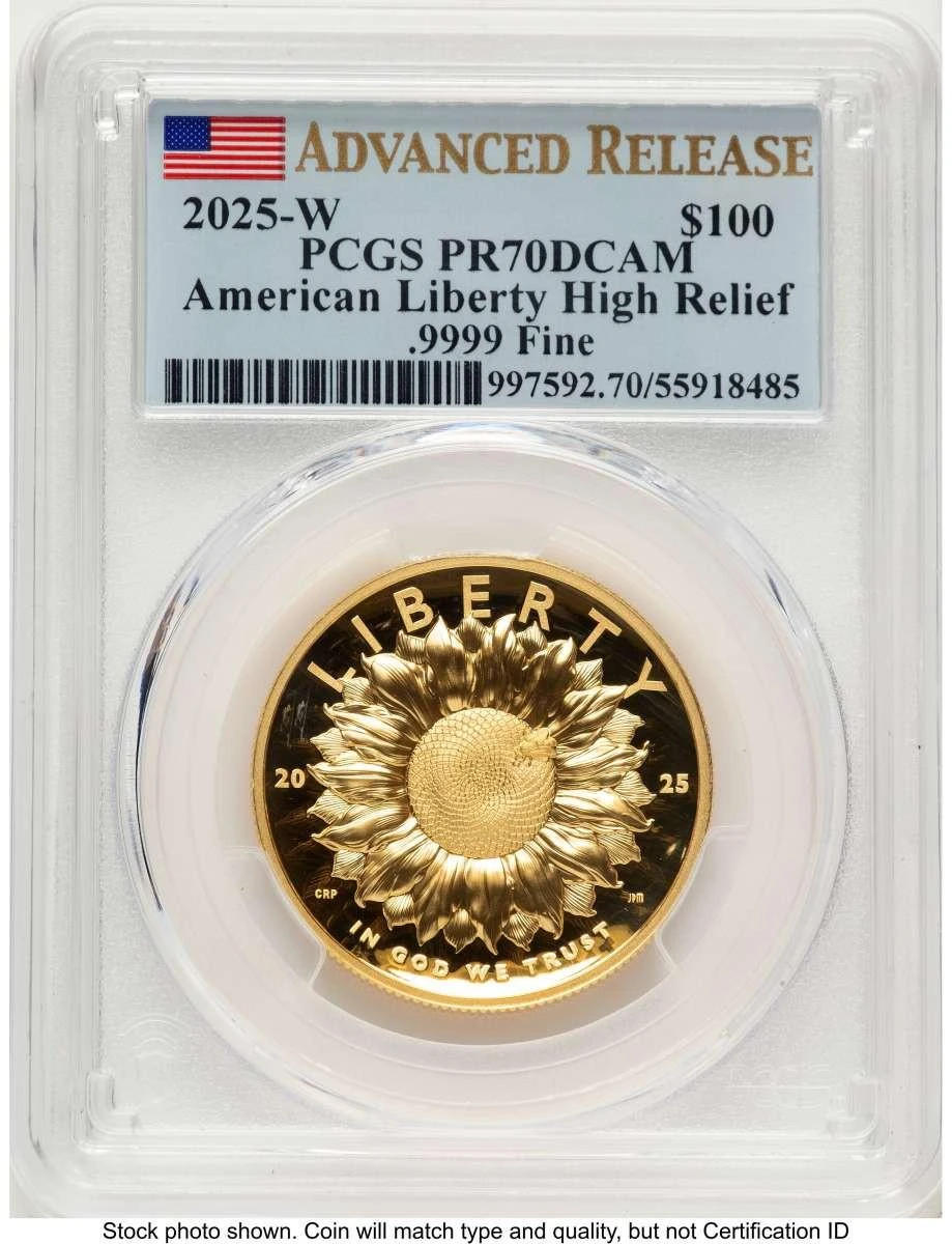 Bullionshark 2025-W $100 Gold High Relief Coin PCGS MS70 DCAM    American Liberty - HAT787890008 