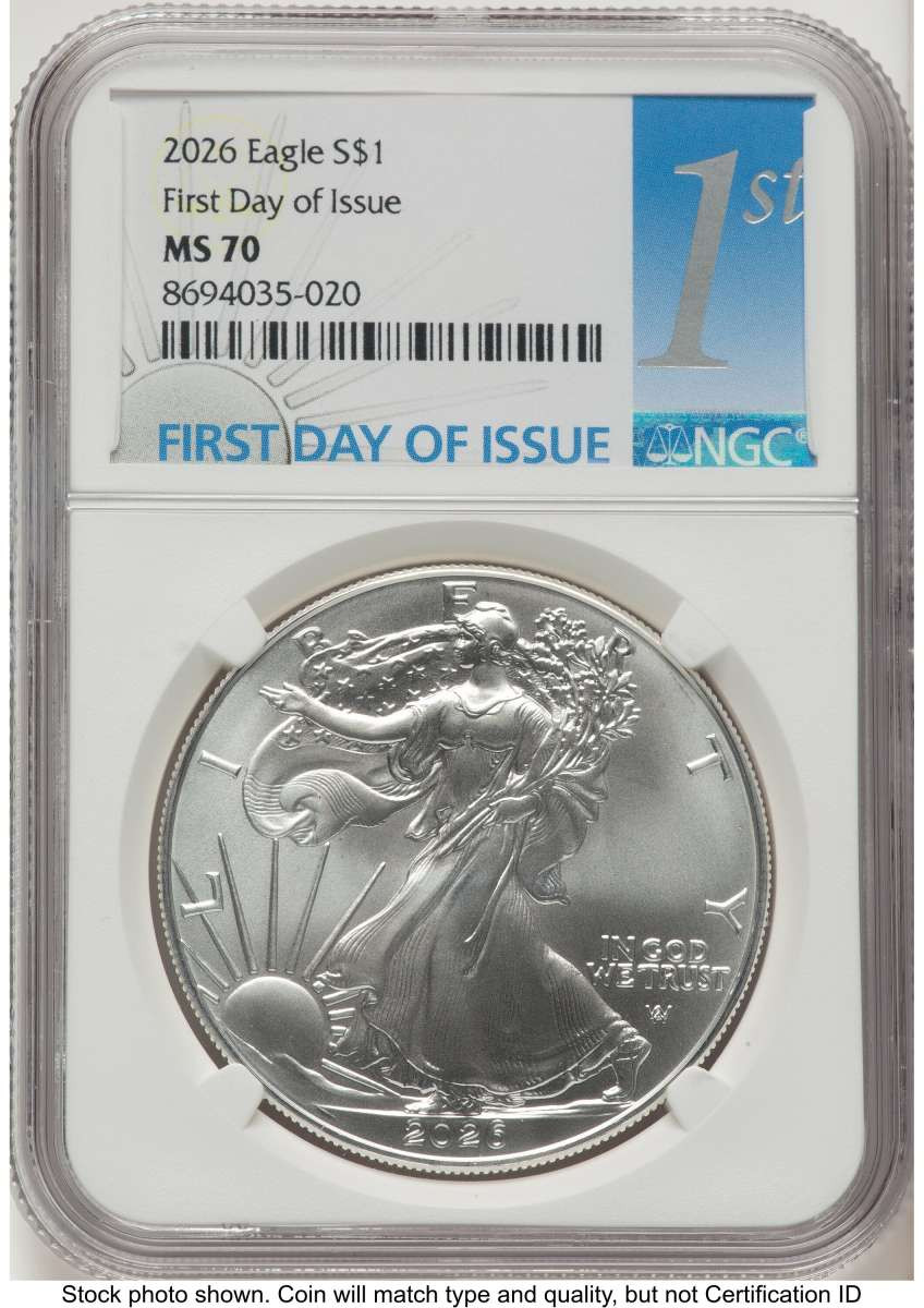 2026 $1 American Silver Eagle Coin NGC MS70 - First Day of Issue coin front image