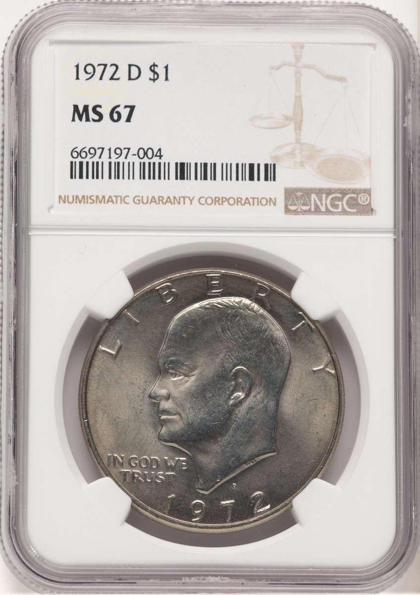 Bullionshark 1972-D $1 Eisenhower Dollar Coin NGC MS67 - HAT789812001 