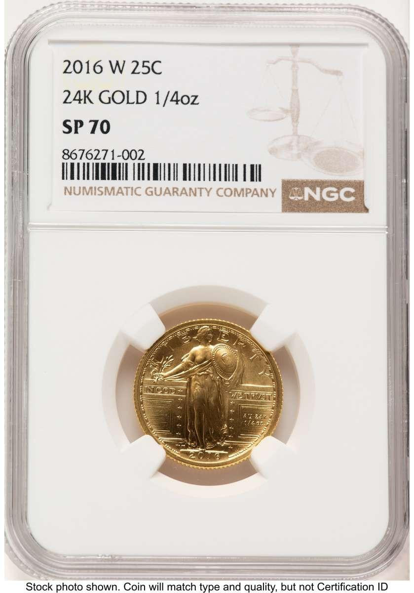 Bullionshark 2016-W 25C Modern Bullion Coin NGC MS70   Standing Liberty - Quarter-Ounce Gold - 100th Anniversary - HAT523214011 