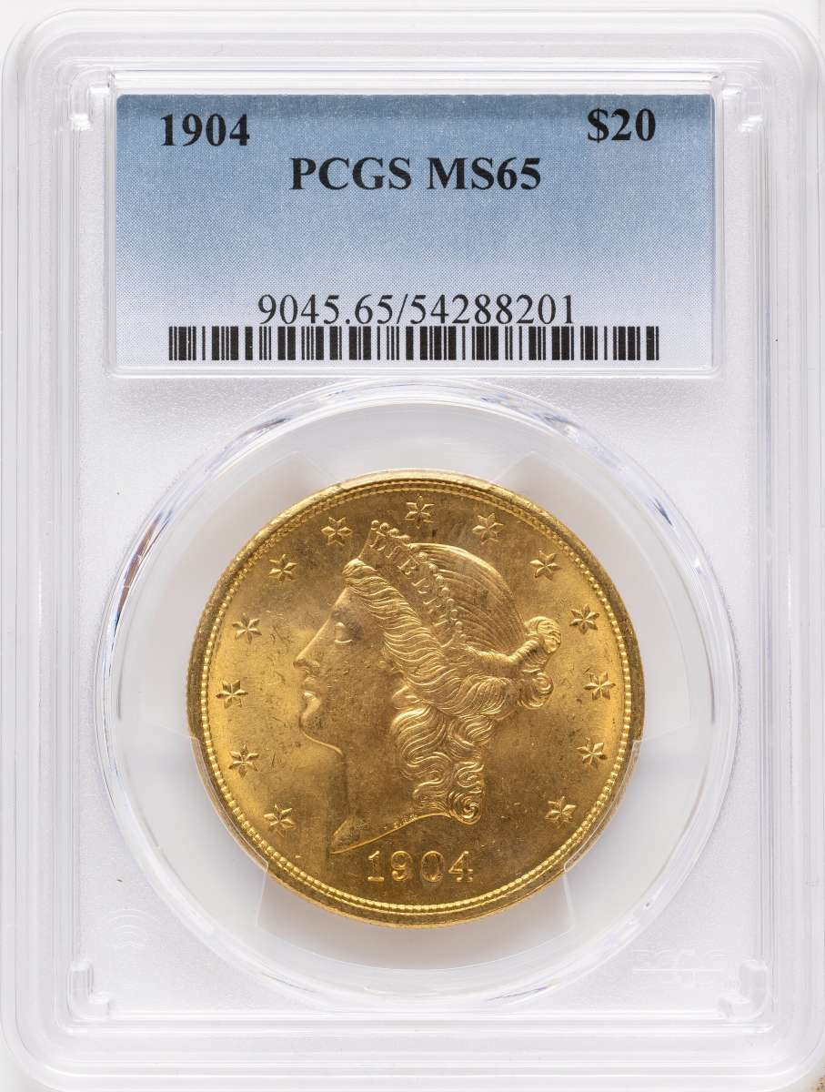 1904 $20 Liberty Gold Double Eagle PCGS MS65 coin front image