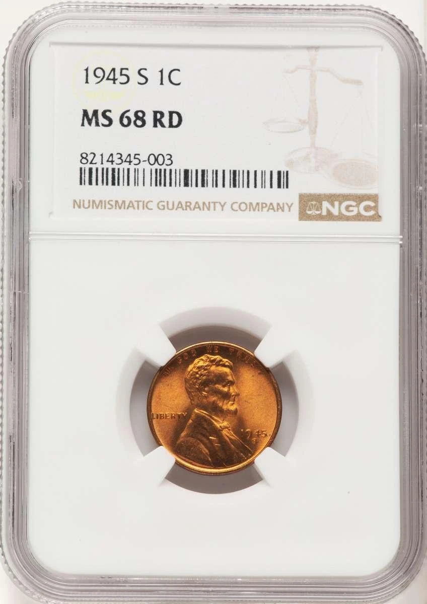 Bullionshark 1945-S 1C Lincoln Cent Coin NGC MS68     RD - HAT789808017 