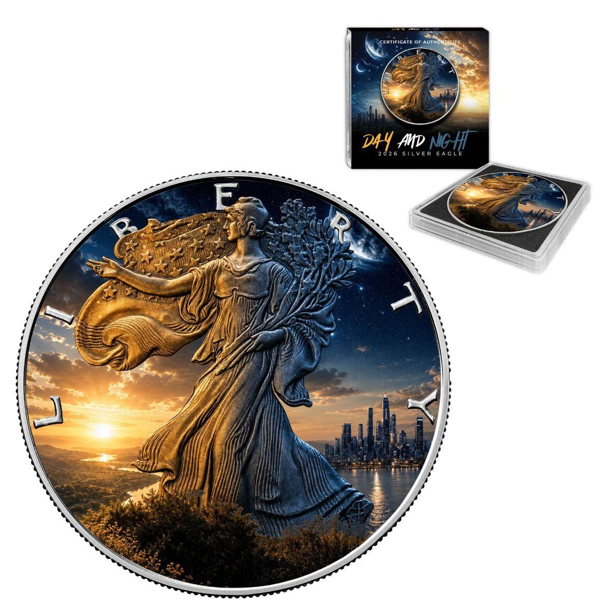  2026 American Silver Eagle Day & Night Chromatics Colorized Coin – Limited Edition 1 of 200 