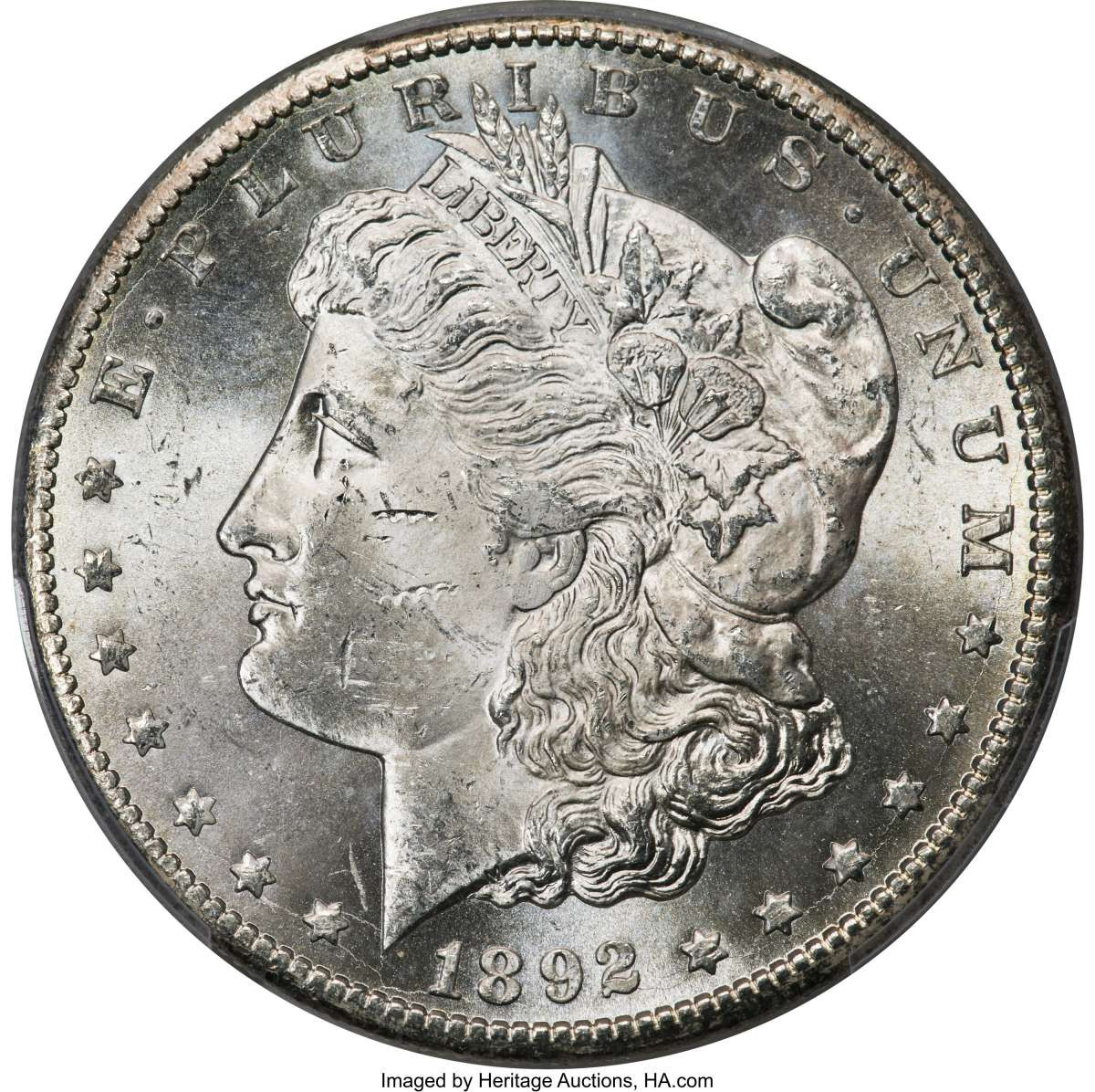 1892-CC S$1 Morgan Silver Dollar Coin PCGS MS63 coin front image