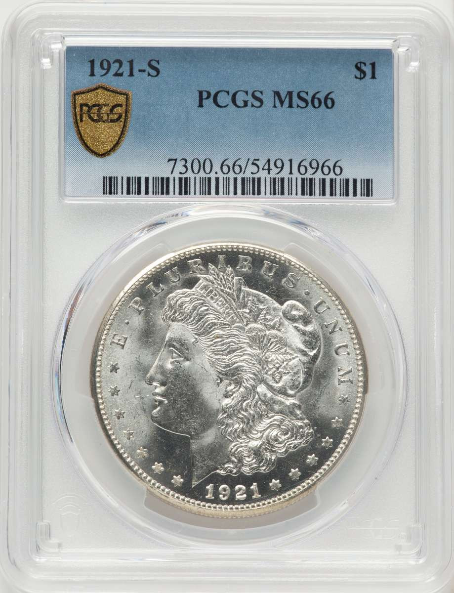 1921-S S$1 Morgan Silver Dollar Coin PCGS MS66 coin front image