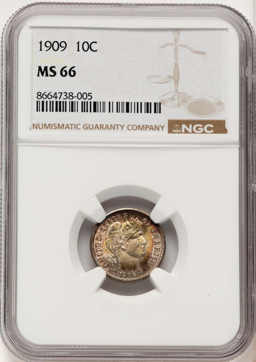1909 10C Barber Dime Coin NGC MS66 coin front image