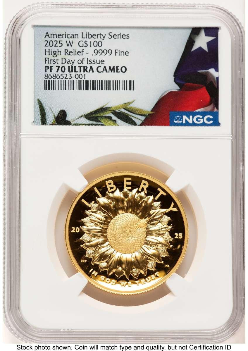 Bullionshark 2025-W $100 Gold High Relief Coin NGC MS70 UCAM    American Liberty - HAT786828010 