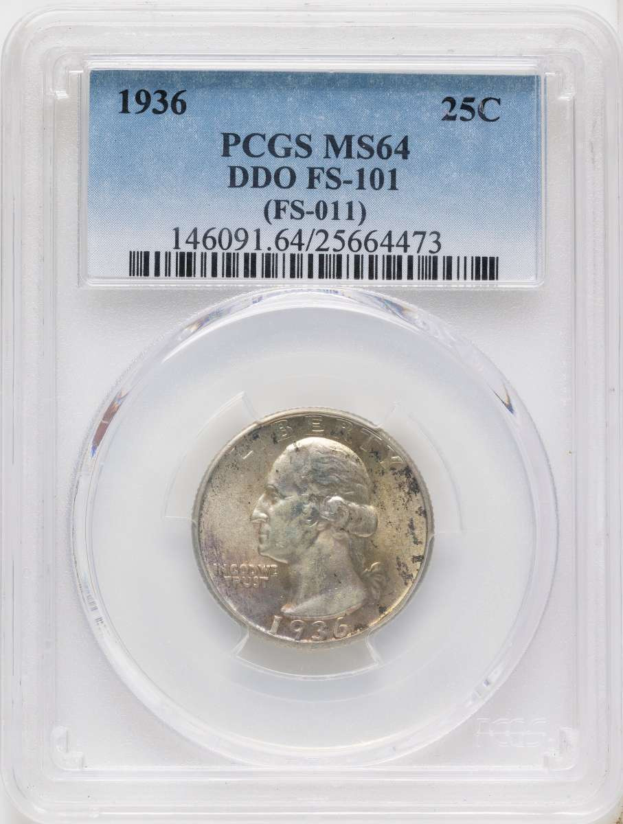 1936 25C Washington Quarter Coin PCGS MS64   Doubled Die Obverse - FS-101 coin front image