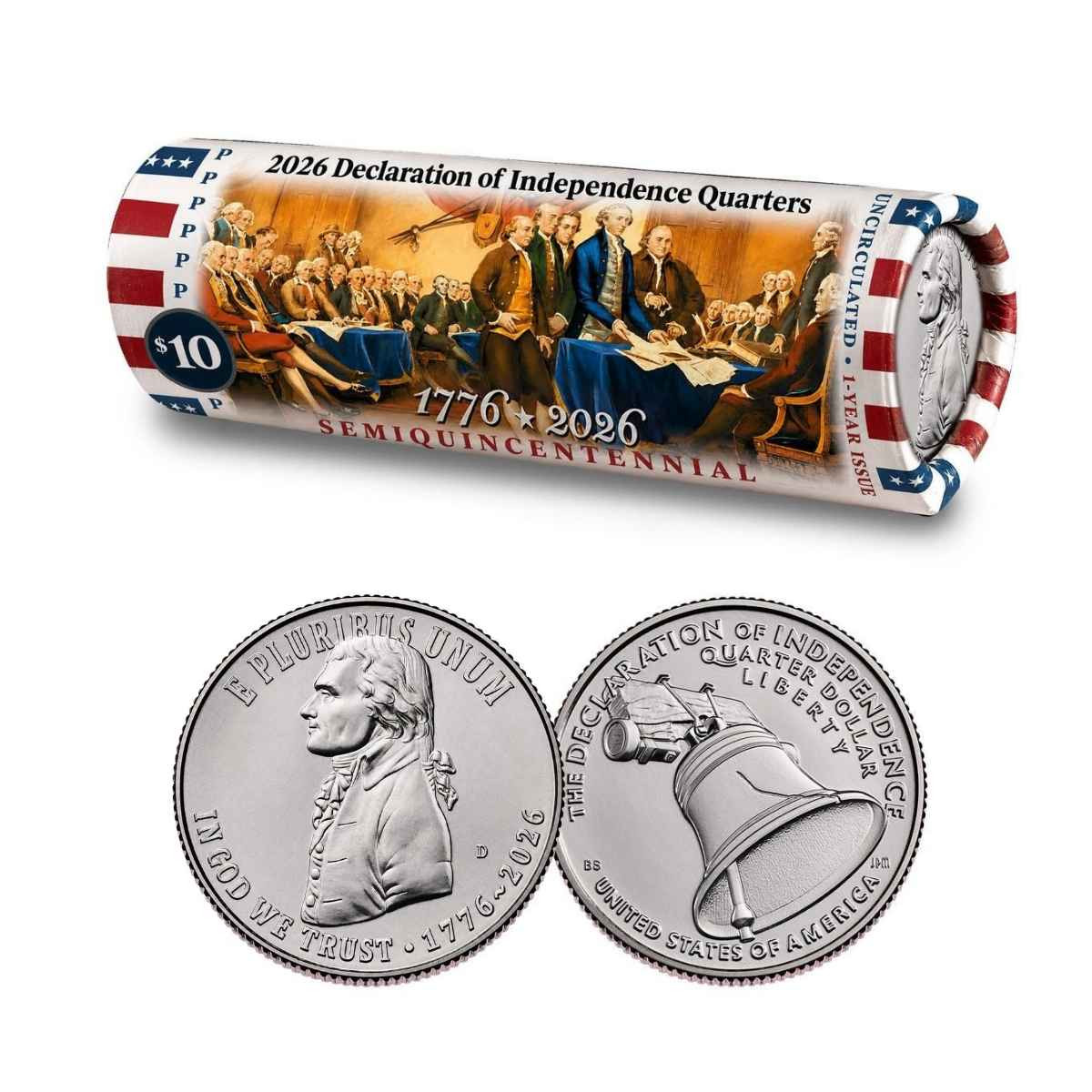 1776-2026 D Declaration of Independence Quarter Roll BU - U.S. Mint Color Wrapper