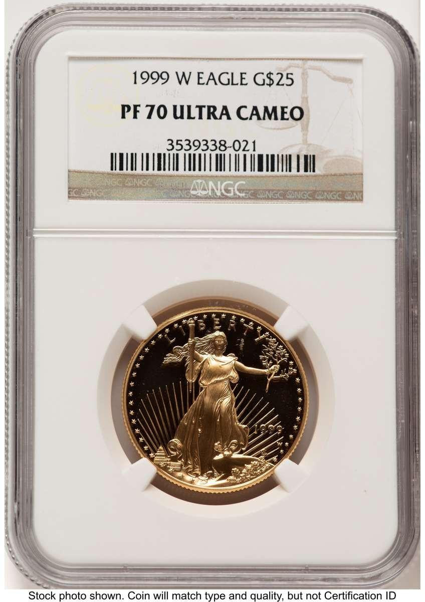 Bullionshark 1999-W $25 Proof 1/2 oz American Gold Eagle Coin NGC PF70 UCAM - HAT508335104 