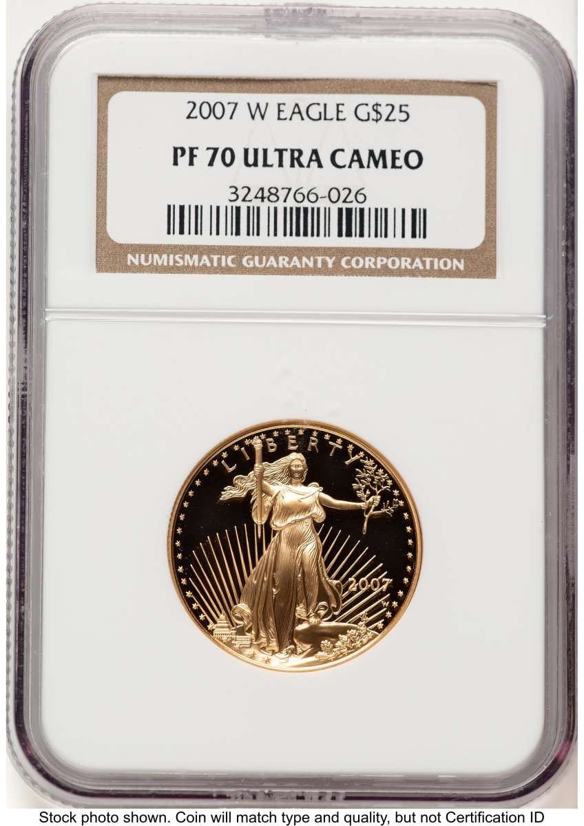 2007-W $25 Proof 1/2 oz American Gold Eagle Coin NGC PF70 UCAM coin front image