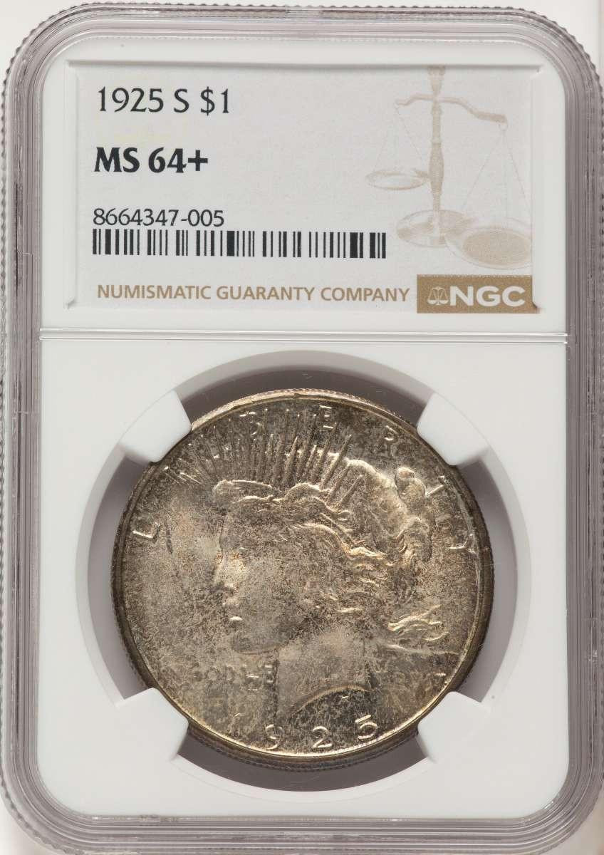 Bullionshark 1925-S S$1 Peace Silver Dollar Coin NGC MS64  + - HAT787620002 