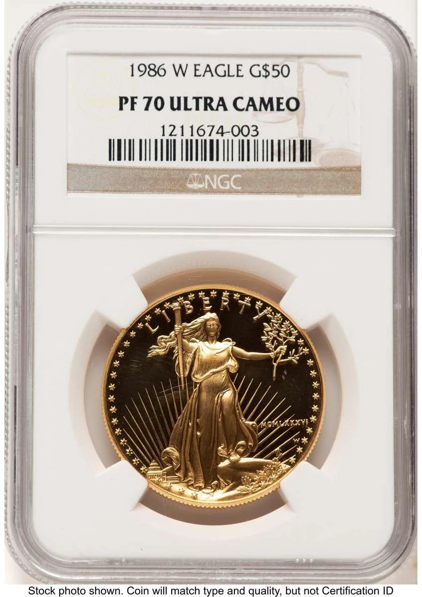 Bullionshark 1986-W G$50 Proof 1 oz American Gold Eagle Coin NGC PF70 UCAM - HAT508335029 