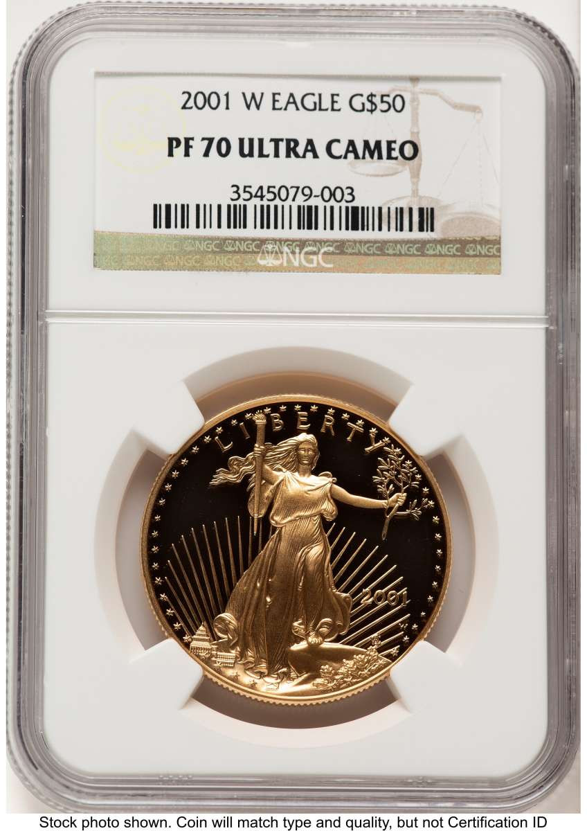2001-W $50 Proof 1 oz American Gold Eagle Coin NGC PF70 UCAM coin front image