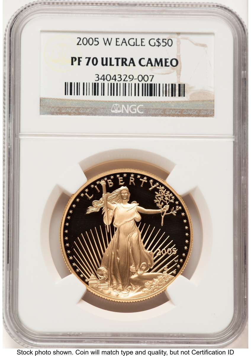 2005-W G$50 Proof 1 oz American Gold Eagle Coin NGC PF70 UCAM coin front image