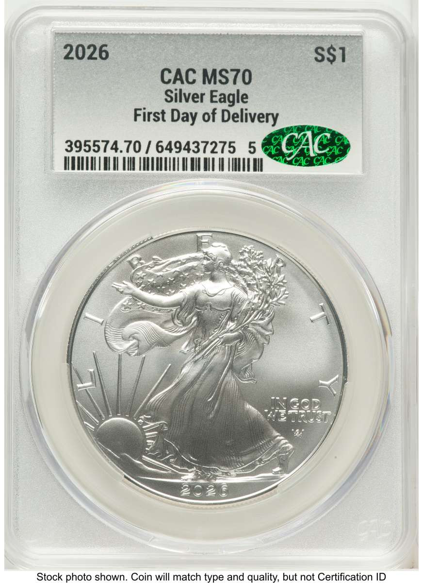 2026 $1 American Silver Eagle Coin CACG MS70 coin front image