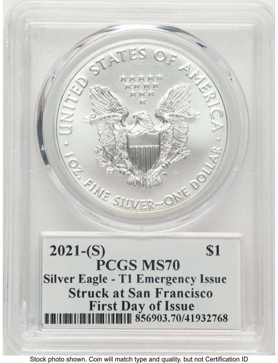 2021-(S) S$1 American Silver Eagle Coin PCGS MS70 - Type One
