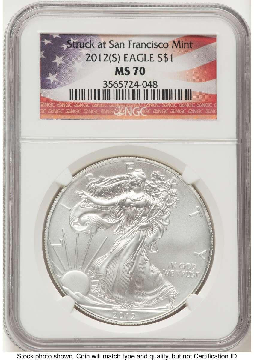 Bullionshark 2012-(S) S$1 American Silver Eagle Coin NGC MS70 - Struck at San Francisco - HAT778752006 