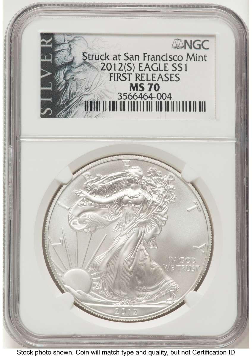 Bullionshark 2012(-S) S$1 American Silver Eagle Coin NGC MS70 - First Strike - Struck at San Francisco - HAT778752007 
