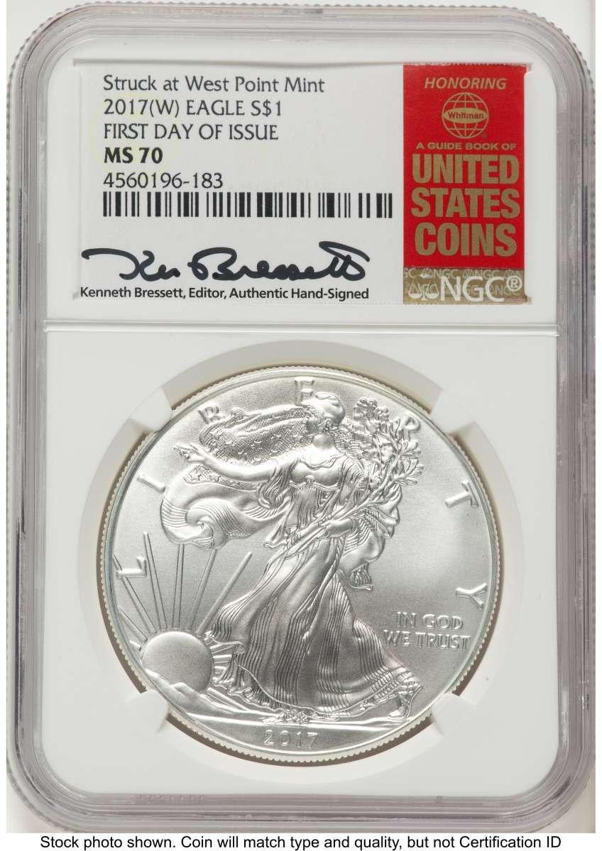 Bullionshark 2017-(W) $1 American Silver Eagle Coin NGC MS70 - Struck at West Point - HAT789018048 