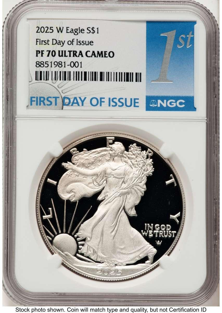 Bullionshark 2025-W $1 Proof American Silver Eagle Coin NGC PF70 UCAM - First Day of Issue - HAT779465038 