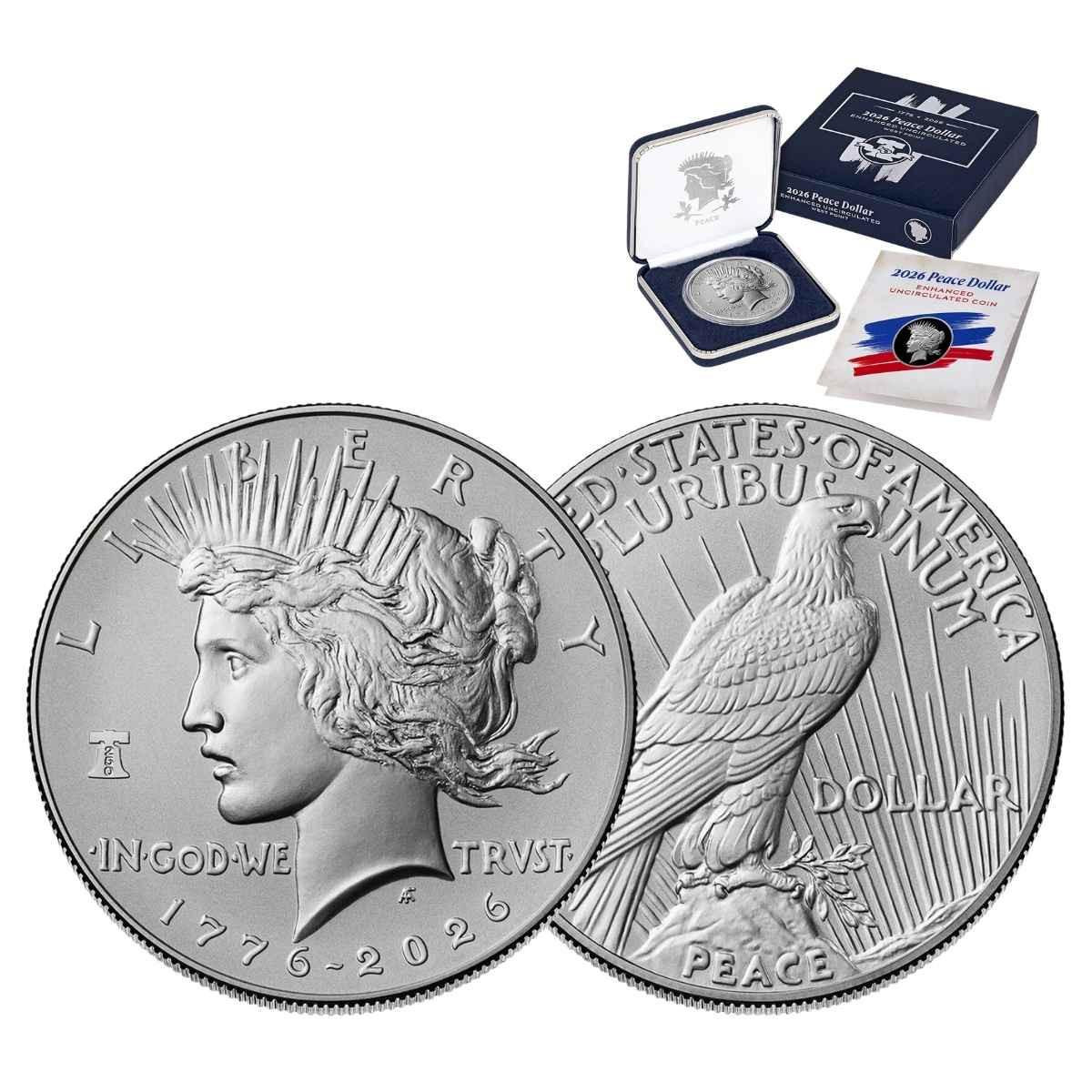  1776-2026 Peace Silver Dollar Enhanced Uncirculated Coin in OGP 
