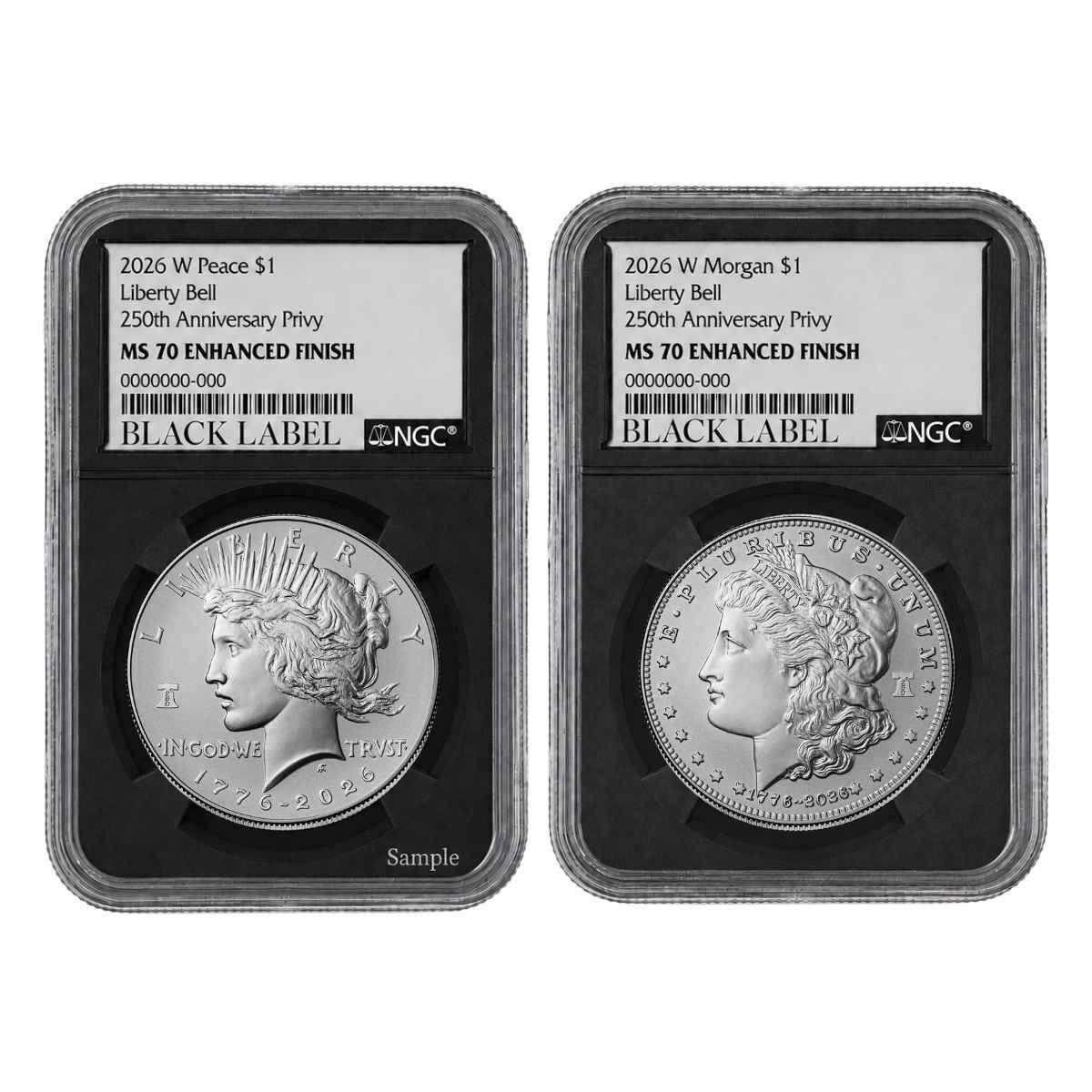 1776-2026 Morgan and Peace Silver Dollar Enhanced Unc 2-Coin Set