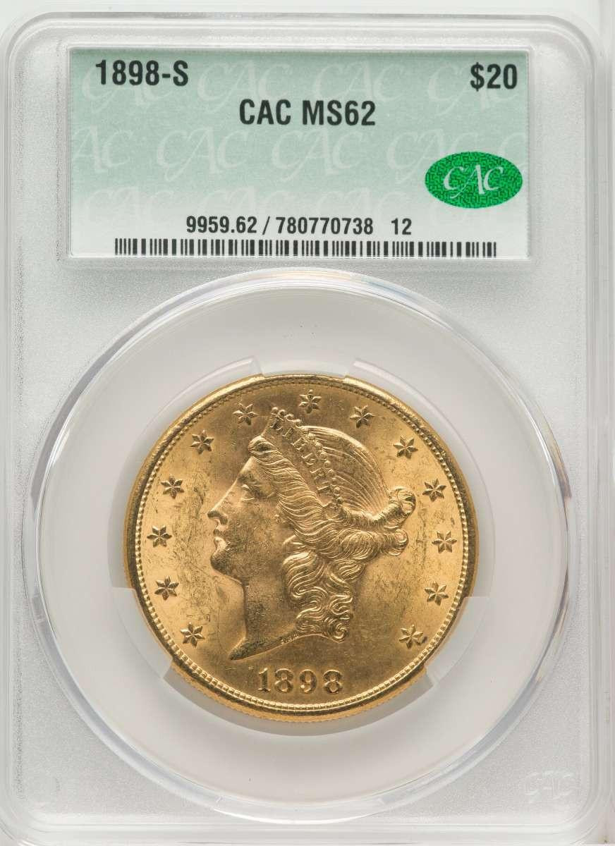 Bullionshark 1898-S $20 Liberty Gold Double Eagle CACG MS62 - HAT518431070 