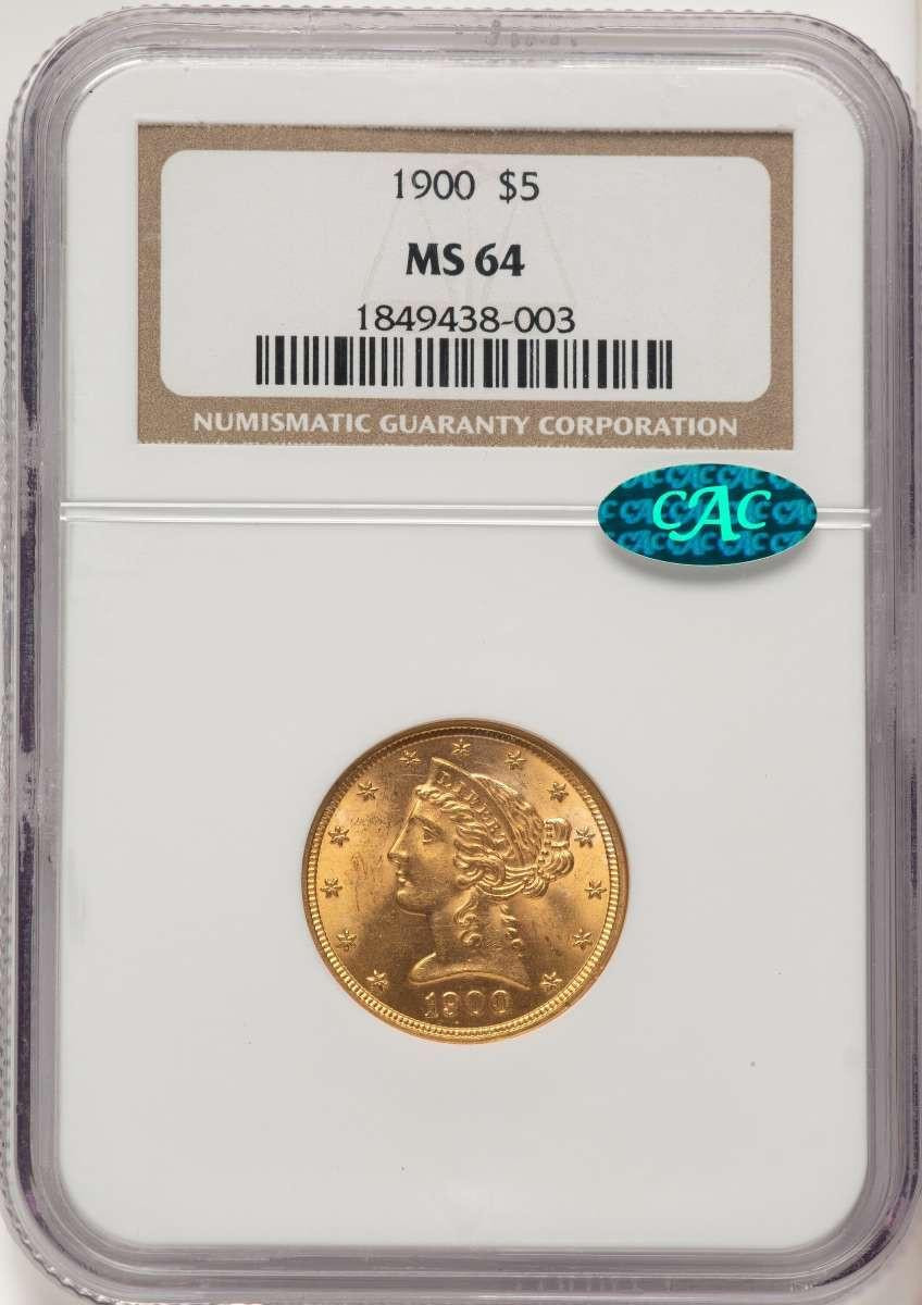 Bullionshark 1900 $5 Liberty Gold Half Eagle Coin NGC MS64  CAC - HAT524698024 