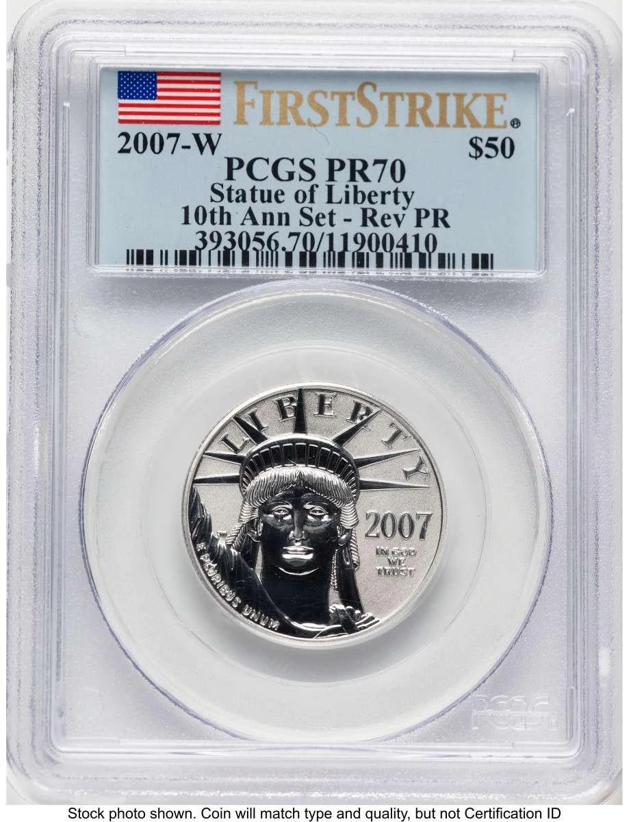 Bullionshark 2007-W $50 Reverse Proof 1/2 oz Platinum Eagle Coin PCGS rev PR70 - 10th Anniversary - First Strike - HAT508335179 