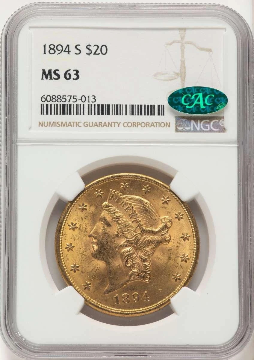Bullionshark 1894-S $20 Liberty Gold Double Eagle NGC MS63  CAC - HAT788062022 