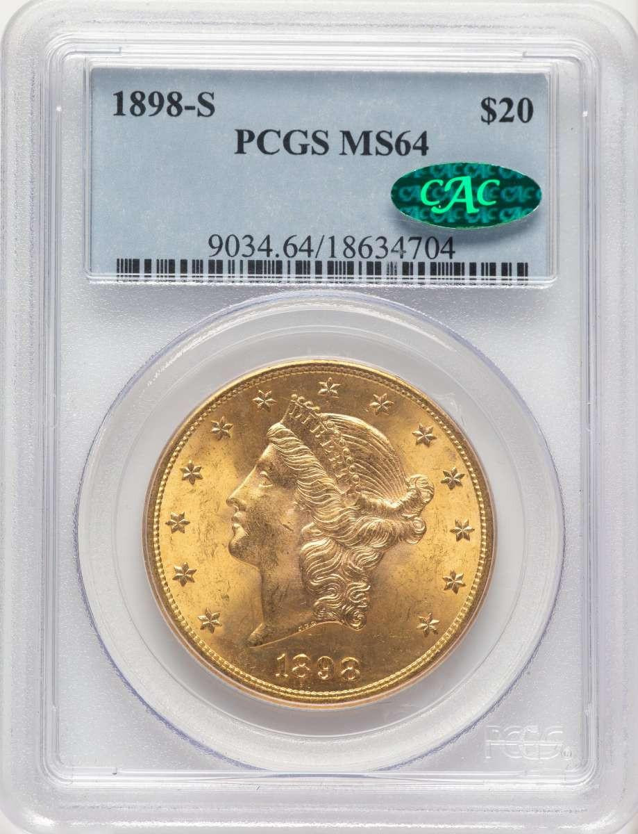 Bullionshark 1898-S $20 Liberty Gold Double Eagle PCGS MS64  CAC - HAT508184015 