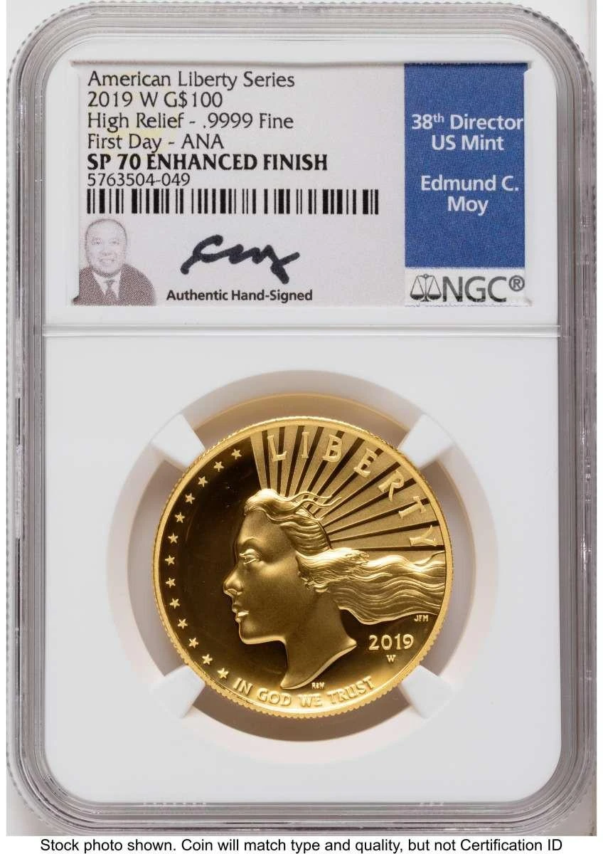 Bullionshark 2019-W $100 Gold High Relief Coin NGC MS70   American Liberty One Ounce Gold - Enhanced - HAT789846008 