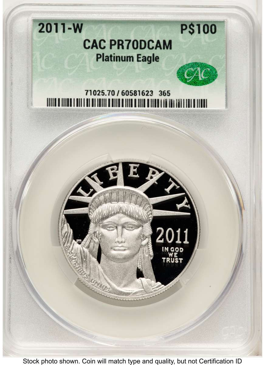 2011-W $100 Proof Modern Bullion Coin CACG PR70   One-Ounce Platinum Eagle - Statue of Liberty coin front image