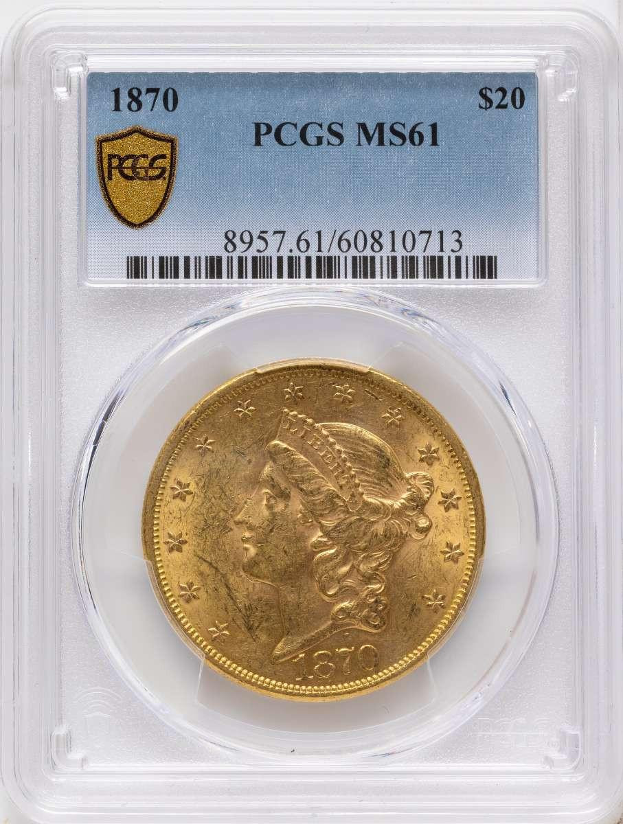 Bullionshark 1870 $20 Gold Liberty Double Eagle PCGS MS61 - HAT171509040 