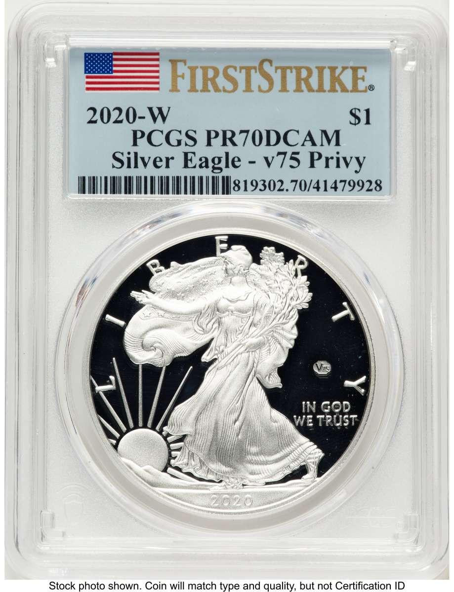 Bullionshark 2020-W S$1 Proof American Silver Eagle Coin PCGS PR70 DCAM - v75 Privy - First Strike - HAT786221050 