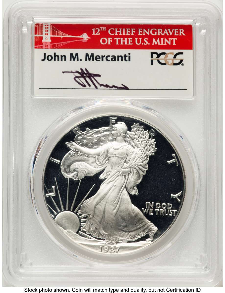 1987-S S$1 Proof American Silver Eagle Coin PCGS PR70 DCAM coin front image