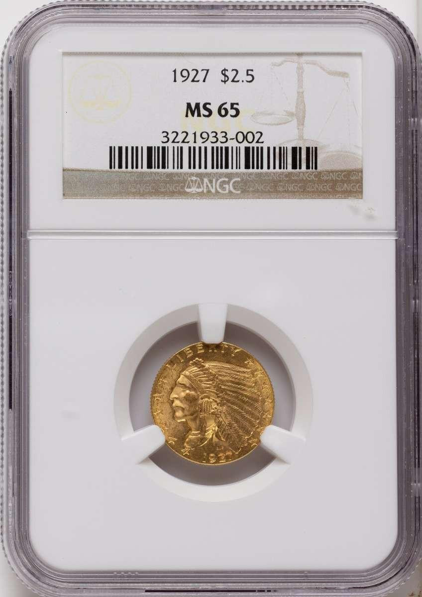 Bullionshark 1927 $2.5 Indian Gold Quarter Eagle Coin NGC MS65 - HAT525206038 