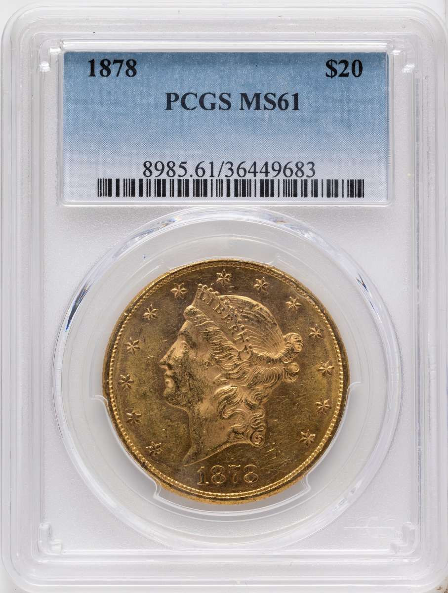 1878 $20 Gold Liberty Double Eagle PCGS MS61 coin front image