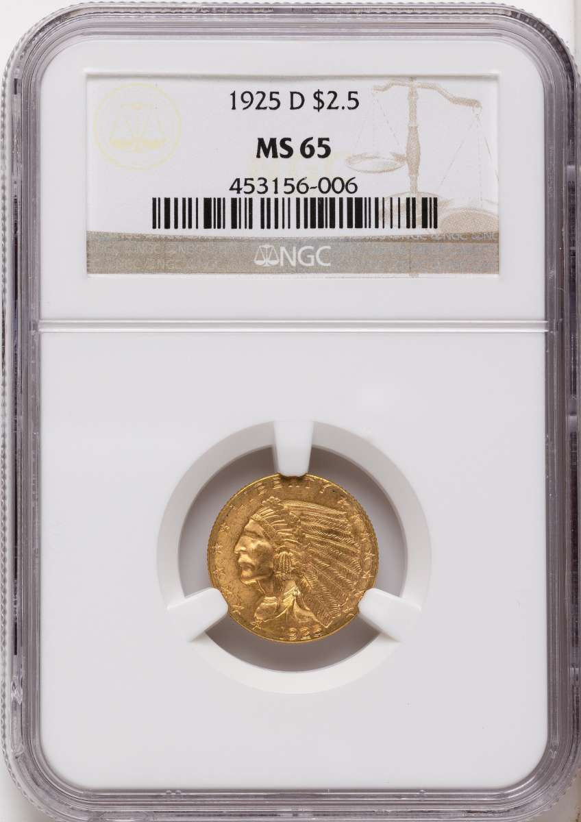 1925-D $2.5 Indian Gold Quarter Eagle Coin NGC MS65 coin front image