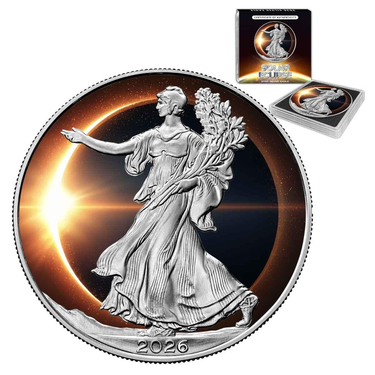 2026 Silver Eagle – Solar Eclipse Edition Colorized Silver Eagle w/Box COA 