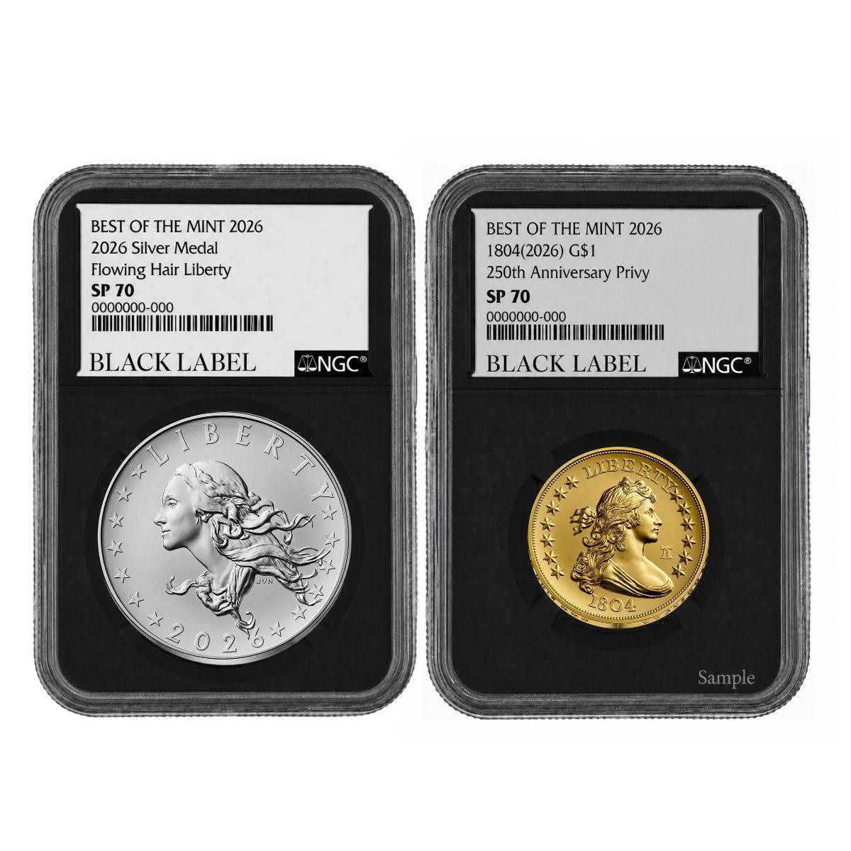 2026 1804 Draped Bust Gold Coin & Silver Medal NGC SP70 Black
