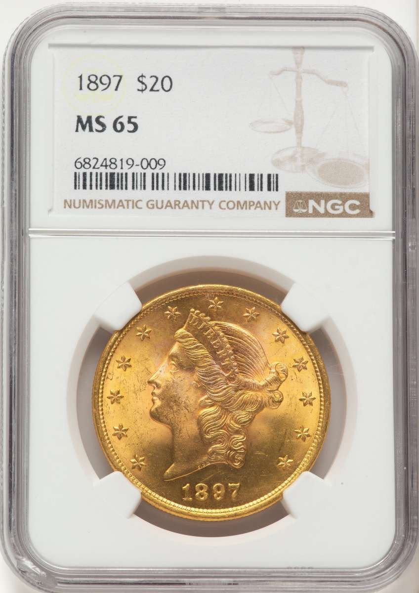 1897 $20 Gold Liberty Double Eagle NGC MS65 coin front image